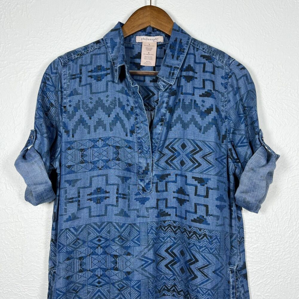 Philosophy Nordstrom Southwestern Boho Chambray Shirt Dress Size Small - Picture 7 of 11